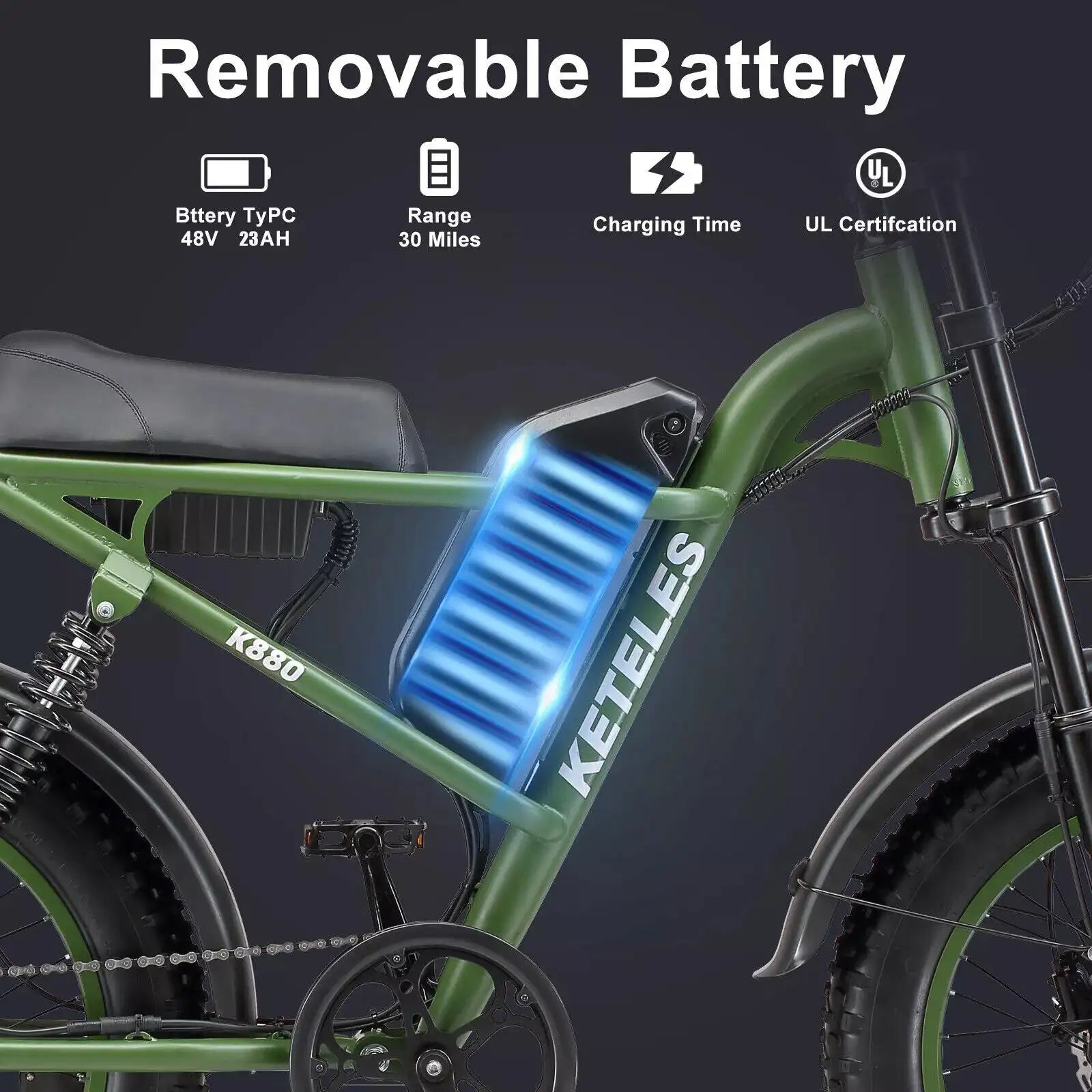 K880 Adult Electric Motorcycle 2000W Motor 20'' Fat Tire Electric Bike 23AH/17.5AH Battery 7-Speed Top Speed 30Mph New