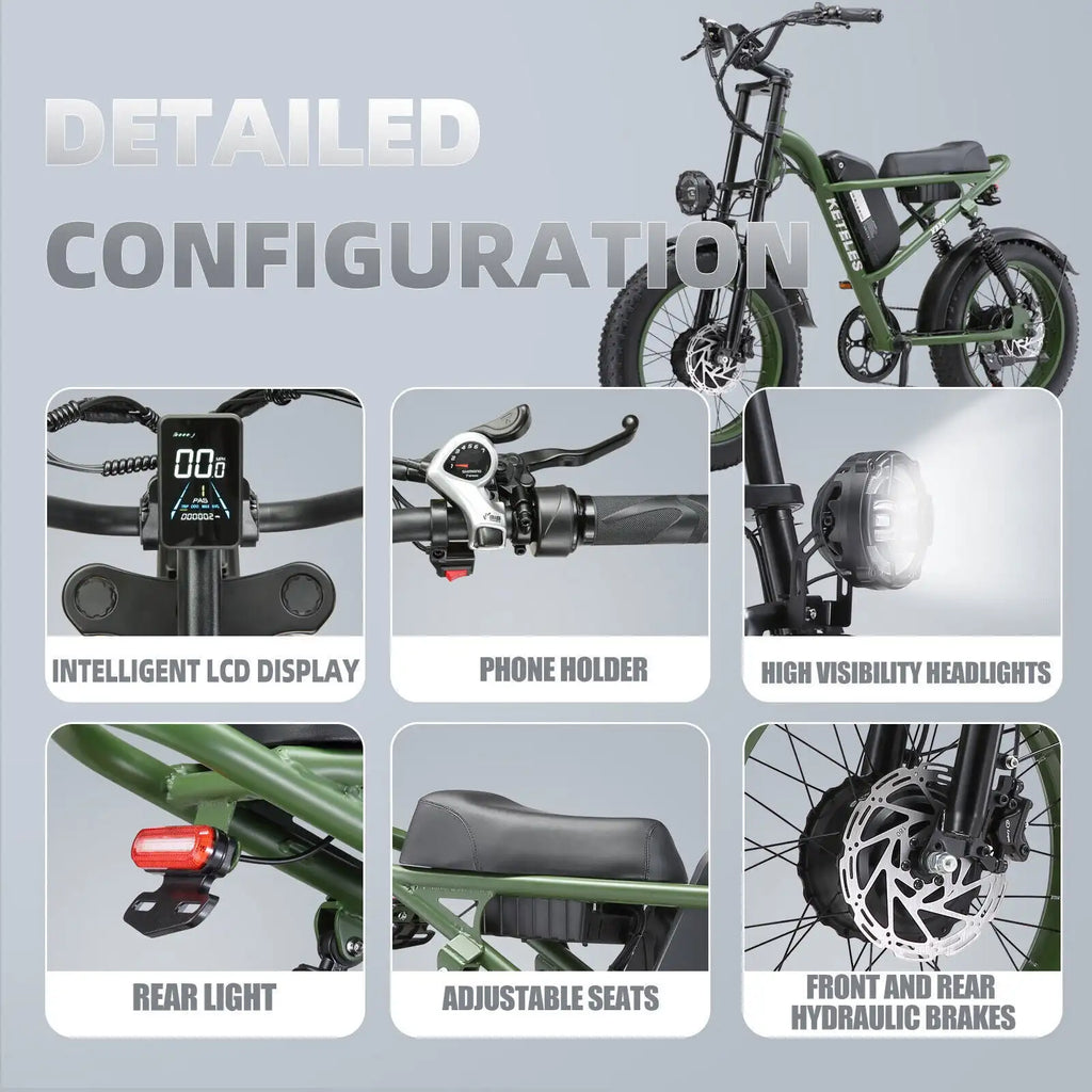 K880 Adult Electric Motorcycle 2000W Motor 20'' Fat Tire Electric Bike 23AH/17.5AH Battery 7-Speed Top Speed 30Mph New
