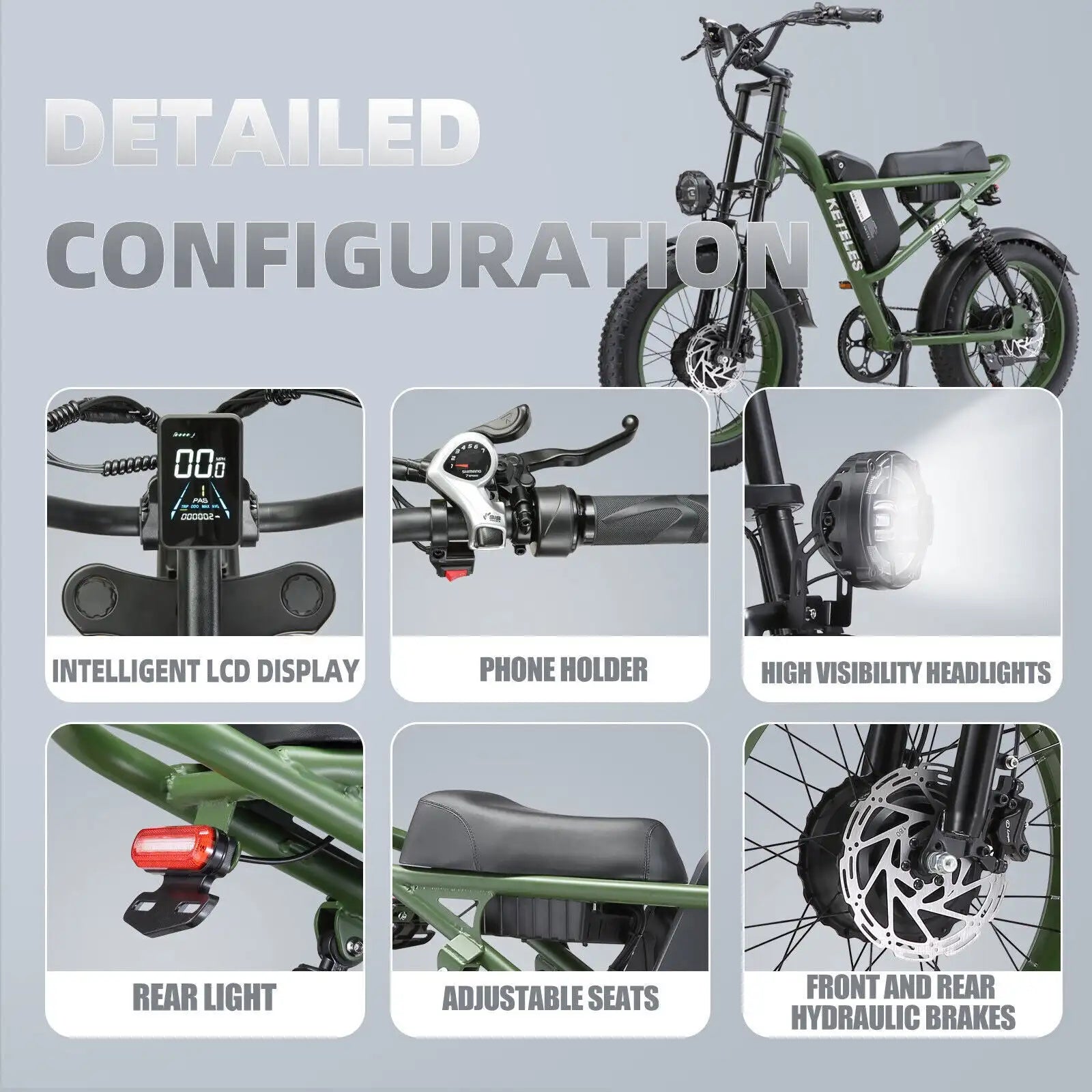K880 Adult Electric Motorcycle 2000W Motor 20'' Fat Tire Electric Bike 23AH/17.5AH Battery 7-Speed Top Speed 30Mph New